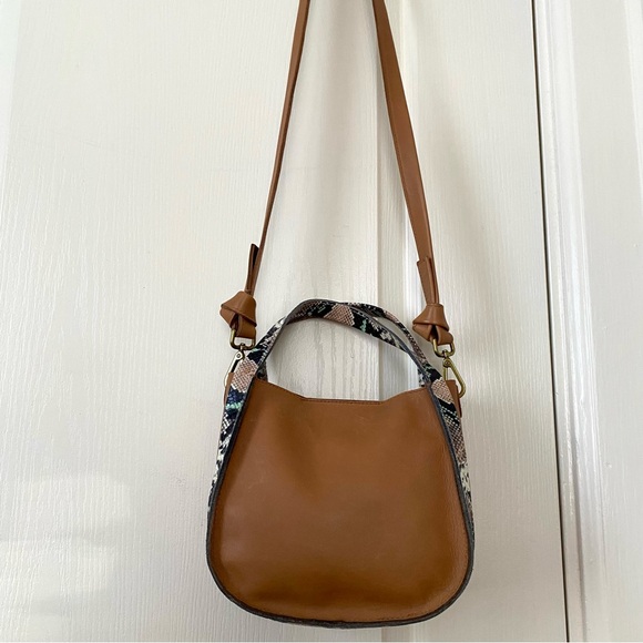 $158 NWT Madewell Sydney Tan Snake Embossed Leather Crossbody Satchel Bag - Picture 3 of 13